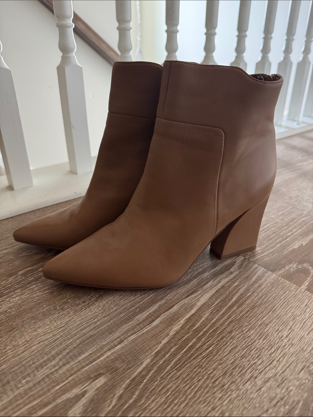 Franco Sarto Tan Pointed Toe Block Heel Ankle Boots